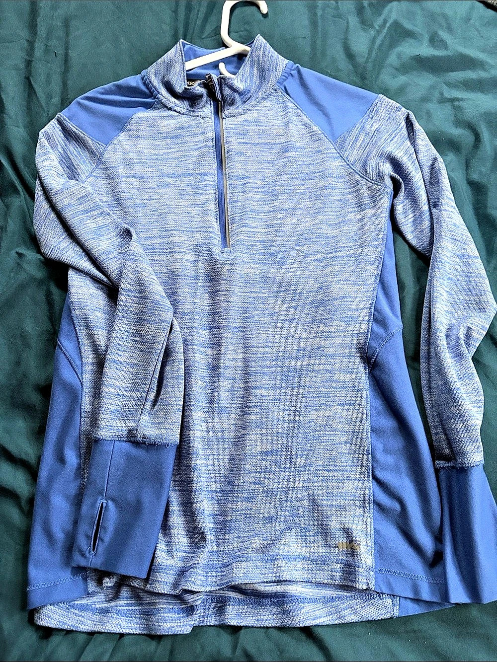 AVIA Sport Essentials Space Dye 1/4 Zip Blue Athletic Top